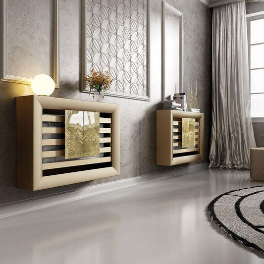 TWO Luxury Floating Radiator Heater Cover Framed Lines Panel Cabinet Box Design with integrated top shelf RCLL121-72cm-90cm-Distinct Designs (London) Ltd
