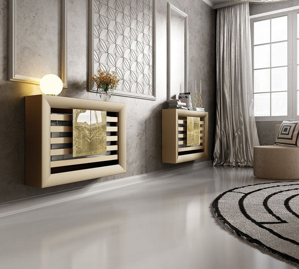 TWO Luxury Floating Radiator Heater Cover Framed Lines Panel Cabinet Box Design with integrated top shelf RCLL121-Distinct Designs (London) Ltd