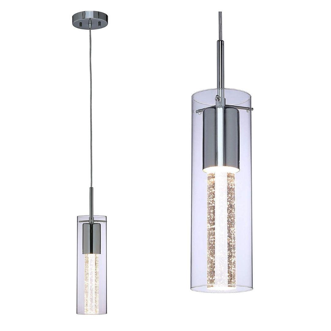 Modern Crystal Cylinder Glass Pendant LED Light Hanglamp with champagne bubbles frozen in ice Styling-Single Light-Distinct Designs (London) Ltd