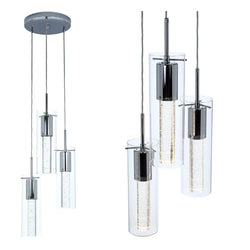 Modern Crystal Cylinder Glass Pendant LED Light Hanglamp with champagne bubbles frozen in ice Styling-3-Light-Distinct Designs (London) Ltd