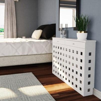 Modern Floating Radiator Heater Cover GEOMETRIC SQUARES Cabinet Box with wooden drawers RCGE243DR-Distinct Designs (London) Ltd