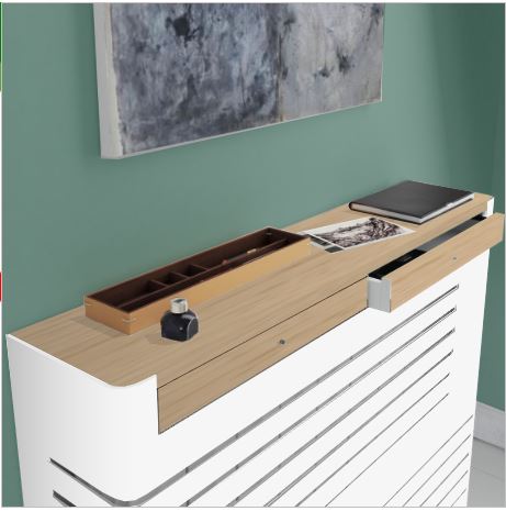 Modern Floating Radiator Heater Cover NORDIC STRIPE Metal Box design with wooden drawers Ref RCNR230-Distinct Designs (London) Ltd