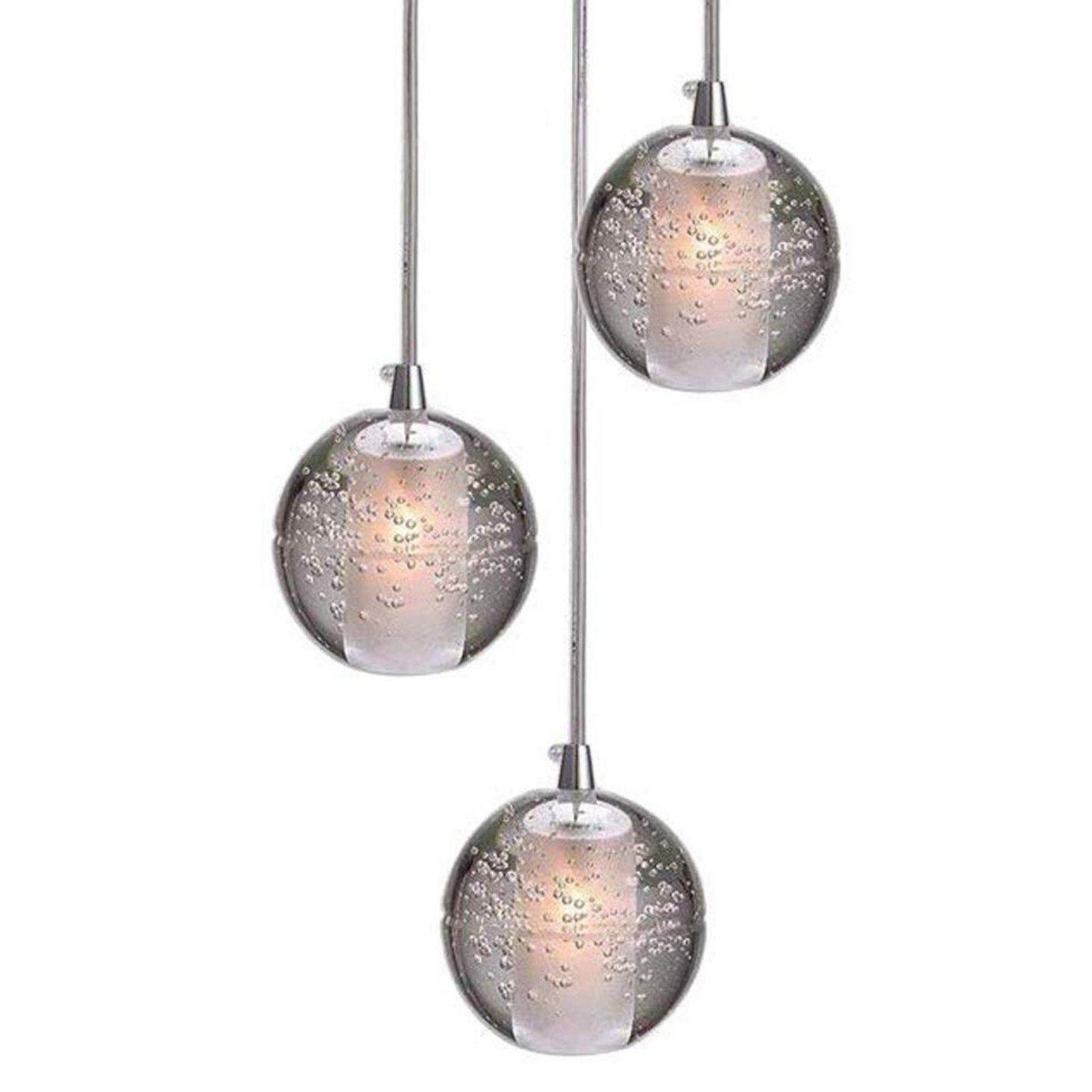 Modern Crystal Glass Bubble Globe 10cm Pendant G4 LED Ceiling Light 1, 3, 5, 7, 14, 26,36 Lamp Heads-3 Lamp Heads-Distinct Designs (London) Ltd