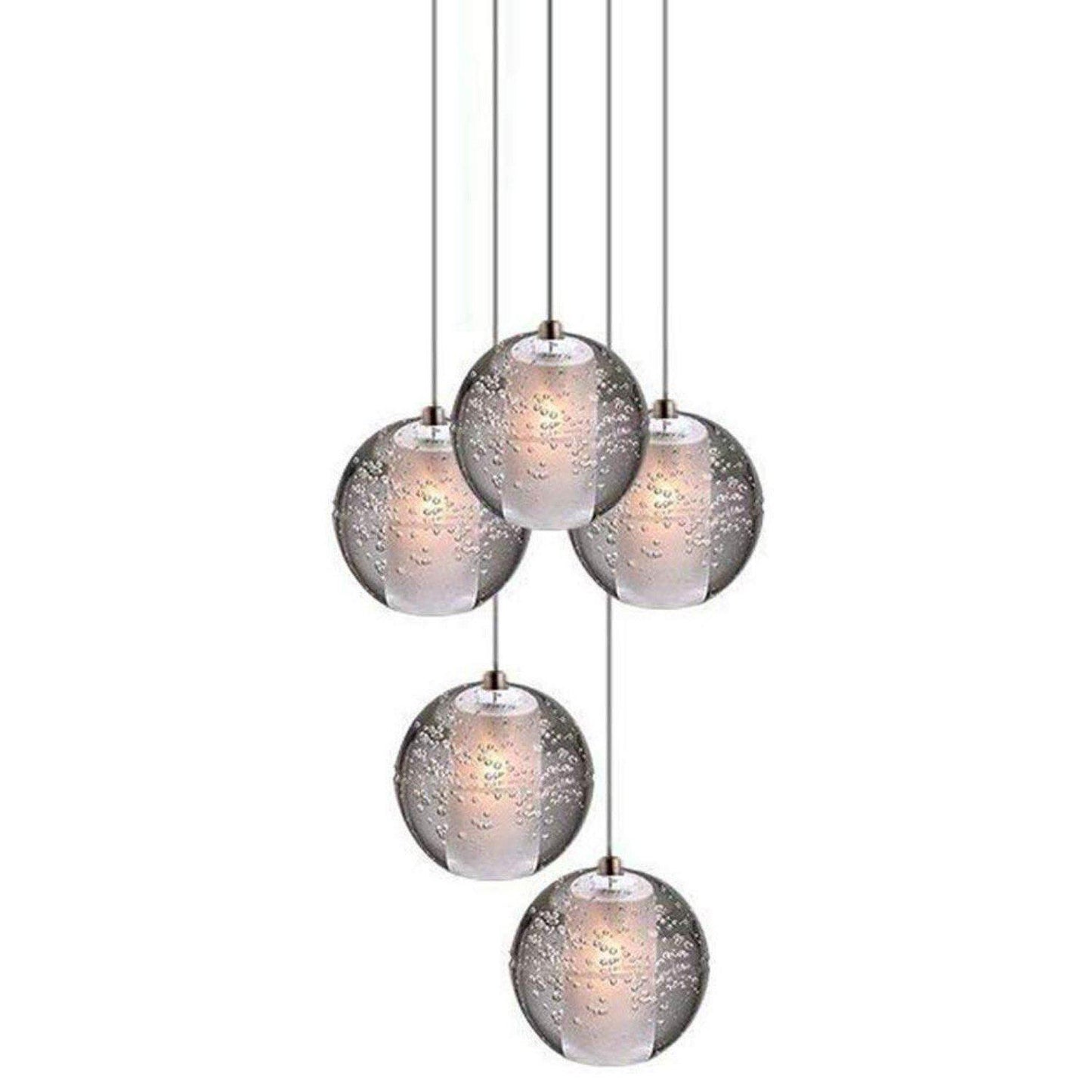 Modern Crystal Glass Bubble Globe 10cm Pendant G4 LED Ceiling Light 1, 3, 5, 7, 14, 26,36 Lamp Heads-5 Lamp Heads-Distinct Designs (London) Ltd