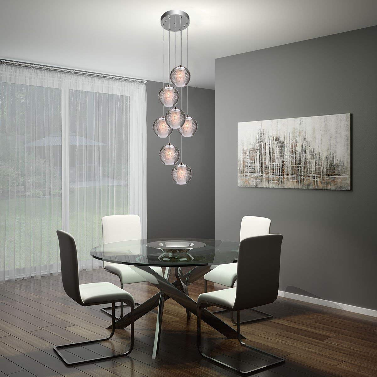 Modern Crystal Glass Bubble Globe 10cm Pendant G4 LED Ceiling Light 1, 3, 5, 7, 14, 26,36 Lamp Heads-Distinct Designs (London) Ltd