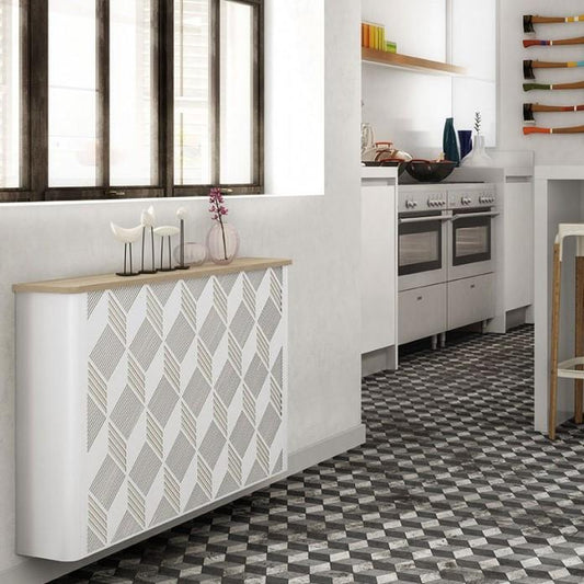 Modern Floating Radiator Heater Cover NORDIC MOSAIC Metal Cabinet design flush wood top Ref RCNR237-Distinct Designs (London) Ltd