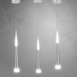 Modern Glass & Metal Pendant LED Light suspended ceiling Hanglamps with slim 45cm long cone design-3 Individual Lights-Distinct Designs (London) Ltd
