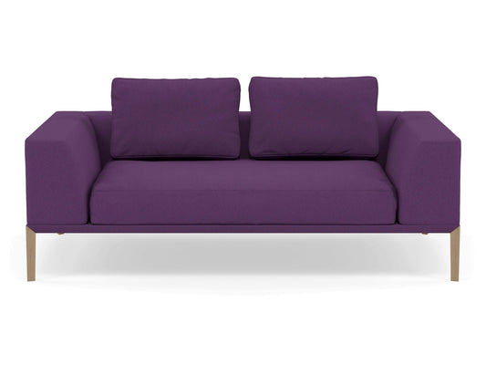 Modern 2 Seater Sofa with Armrests in Deep Purple Fabric-Natural Oak-Distinct Designs (London) Ltd