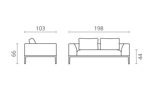 Modern 2 Seater Sofa with 2 Armrests in Sea Spray Blue Fabric-Distinct Designs (London) Ltd