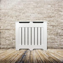 Elegant White Removable Radiator Heater Covers with Classic VERTICAL SLATS decorative grille screening panel-70x90cm-Distinct Designs (London) Ltd
