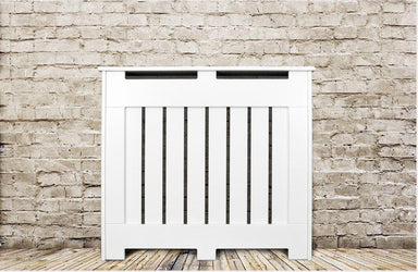 Elegant White Removable Radiator Heater Covers with Classic HORIZONTAL SLATS decorative grille screening panel-Distinct Designs (London) Ltd