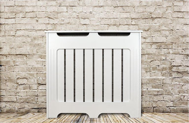 Elegant White Removable Radiator Heater Covers with Classic VERTICAL SLATS decorative grille screening panel-Distinct Designs (London) Ltd