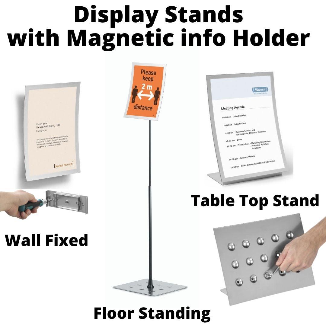 Floor Standing Display Stand easy-access Magnetic info Holder Hygiene PPE social distancing Poster-Distinct Designs (London) Ltd