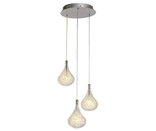 Teardrop Chrome Glass Ceiling Pendant Lighting with 3 wire filled clear lamp shades-3 Lights-Distinct Designs (London) Ltd