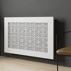SALE White Framed Clip on Radiator Heater Covers with Classic decorative grille screening panel-Distortion 70x90cm-Distinct Designs (London) Ltd