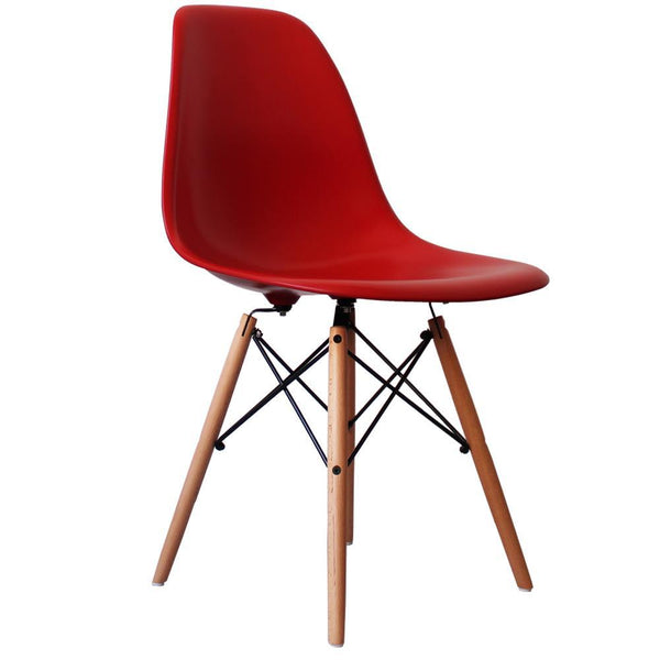 Distinct Classic Mid-Century Design Dining Office Berry Red Chair with choice of braced Wooden Legs-Distinct Designs (London) Ltd