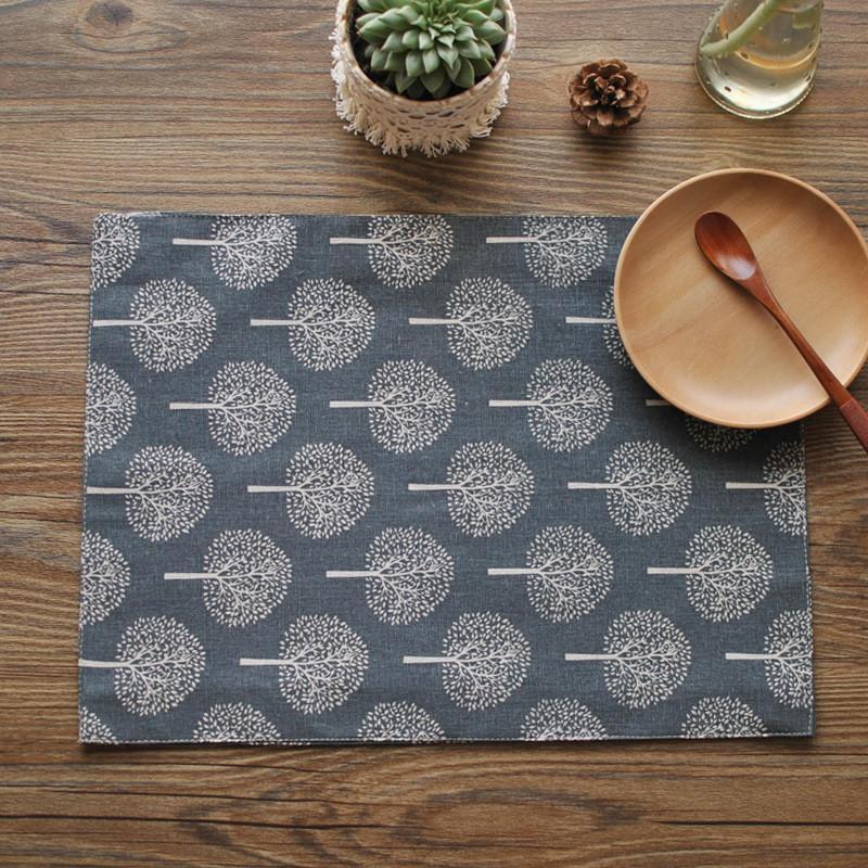 Hand-finished Modern Style Linen Cotton Cloth Napkins Place mats with Tree Printed Decorative Design-Grey-Each-Distinct Designs (London) Ltd