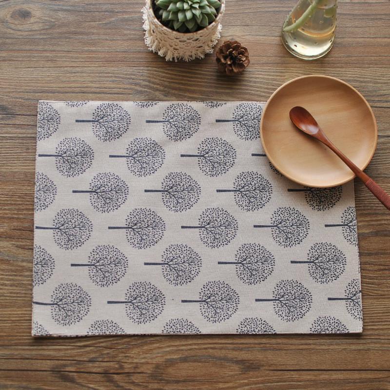 Hand-finished Modern Style Linen Cotton Cloth Napkins Place mats with Tree Printed Decorative Design-LightGrey-Each-Distinct Designs (London) Ltd