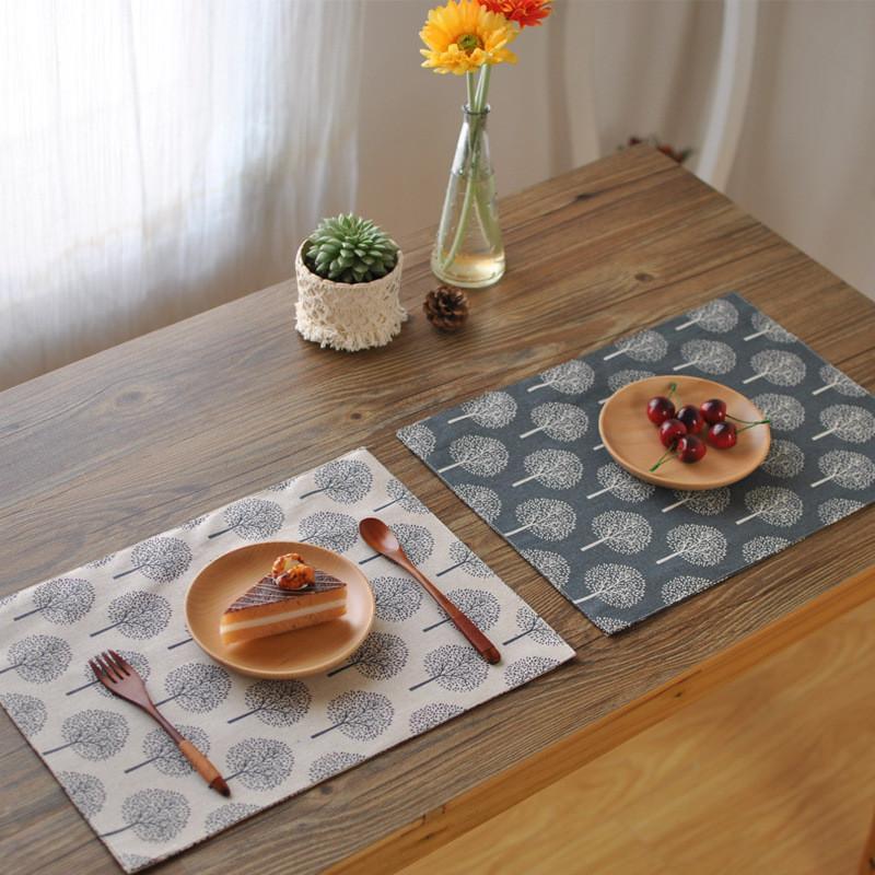 Hand-finished Modern Style Linen Cotton Cloth Napkins Place mats with Tree Printed Decorative Design-Distinct Designs (London) Ltd