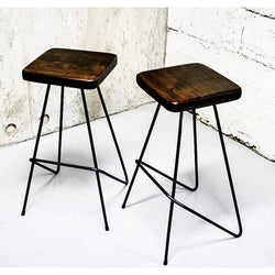Handmade Reclaimed Wooden Stool with Powder Coated Round Bar Angled out Steel Legs-Distinct Designs (London) Ltd