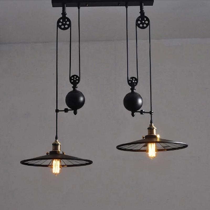 Loft Vintage Pendant Pulley Lights made of Black Painted Iron in Modern Industrial Style-2 Light Classic-Distinct Designs (London) Ltd