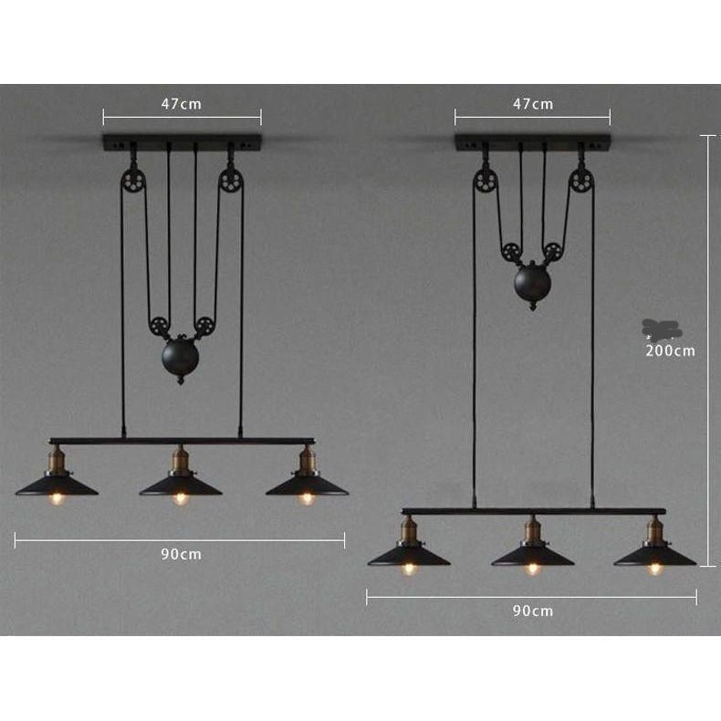 Loft Vintage Pendant Pulley Lights made of Black Painted Iron in Modern Industrial Style-3 Light with mirror-Distinct Designs (London) Ltd