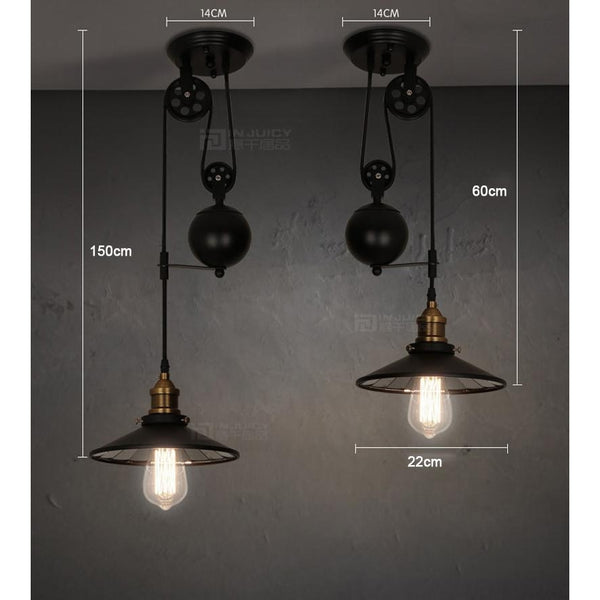 Loft Vintage Pendant Pulley Lights made of Black Painted Iron in Modern Industrial Style-2 Light with Mirror-Distinct Designs (London) Ltd