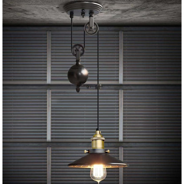 Loft Vintage Pendant Pulley Lights made of Black Painted Iron in Modern Industrial Style-1 Light with Mirror-Distinct Designs (London) Ltd