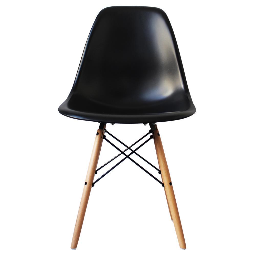 Distinct Classic Mid-Century Design Dining Office Black Chair with choice of braced Wooden Legs-Natural Beach-Distinct Designs (London) Ltd