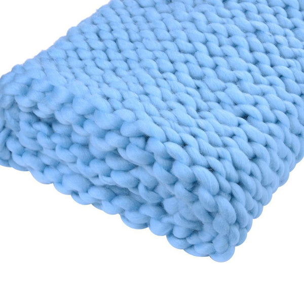 Generously sized Super Soft Thick Wool Like Knitted Blanket 100% Anti-Pilling Thread-Blue-100x80 cm-Distinct Designs (London) Ltd