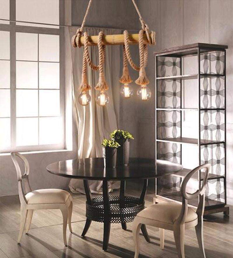 Vintage Style Rope and Bamboo Pendant Lights in Country Loft