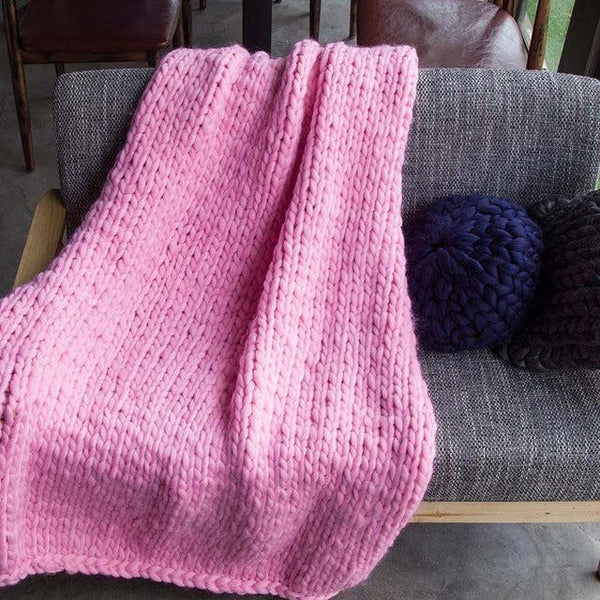 Generously sized Super Soft Thick Wool Like Knitted Blanket 100% Anti-Pilling Thread-Pink-100x200cm-Distinct Designs (London) Ltd
