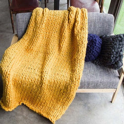 Generously sized Super Soft Thick Wool Like Knitted Blanket 100% Anti-Pilling Thread-Tuscany Yellow-100x200cm-Distinct Designs (London) Ltd