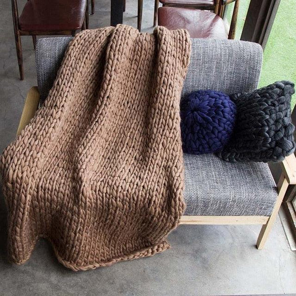 Generously sized Super Soft Thick Wool Like Knitted Blanket 100% Anti-Pilling Thread-Brown-100x200cm-Distinct Designs (London) Ltd