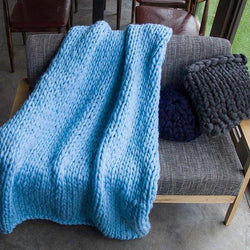 Generously sized Super Soft Thick Wool Like Knitted Blanket 100% Anti-Pilling Thread-Sky Blue-100x200cm-Distinct Designs (London) Ltd