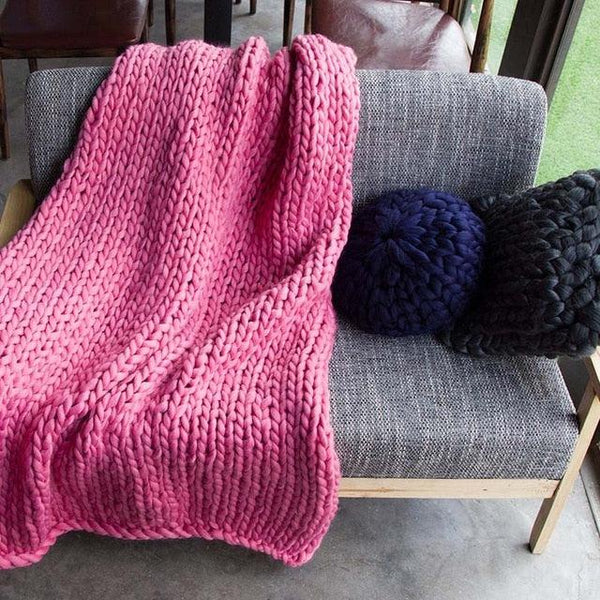 Generously sized Super Soft Thick Wool Like Knitted Blanket 100% Anti-Pilling Thread-WatermelonRed-100x200cm-Distinct Designs (London) Ltd