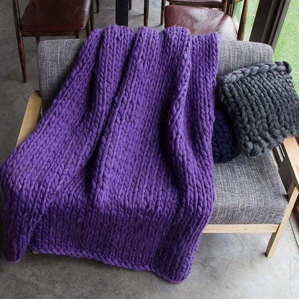 Generously sized Super Soft Thick Wool Like Knitted Blanket 100% Anti-Pilling Thread-Purple-100x200cm-Distinct Designs (London) Ltd