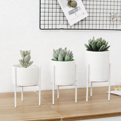 Modern Round White Ceramic Flower Planters with triangular Geometric Iron Rack Stand-Distinct Designs (London) Ltd