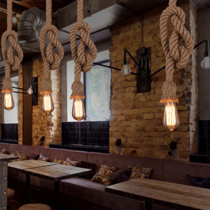 Retro 18mm Hemp Rope Pendant Ceiling Lamp Light for Pub,Bar, Hotel