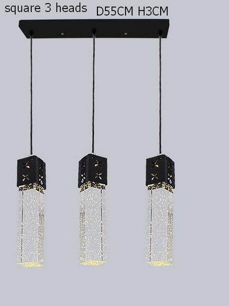 Modern Rectangle Bubble Crystal Ceiling Pendant Light LED Lamp-Triple Rectangle-WARM LIGHT-Black-Distinct Designs (London) Ltd